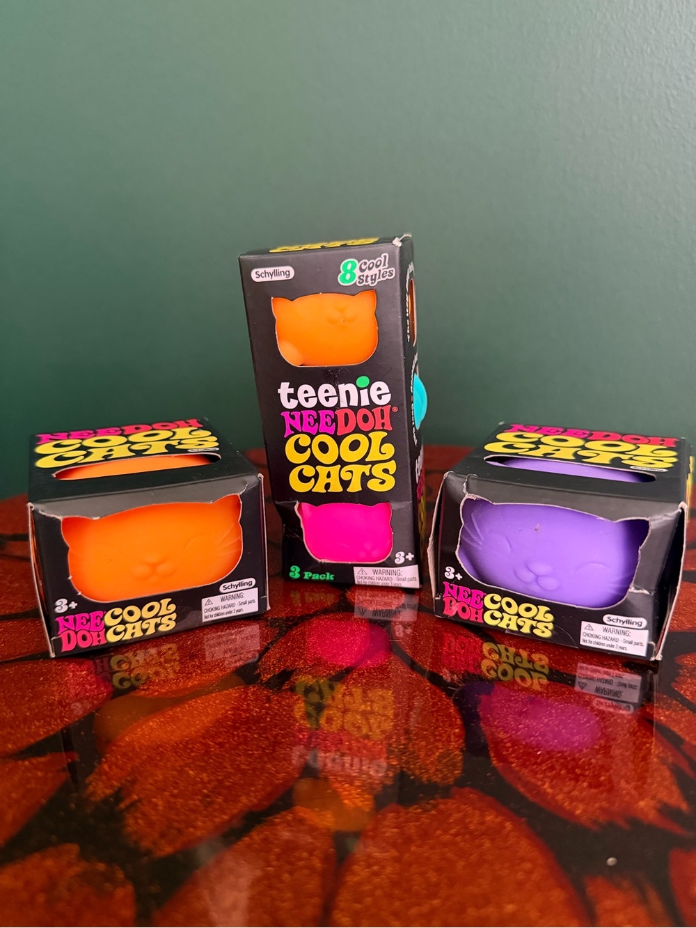 Needoh Cool Cat Bundle -Teenie 3-pack & Cool Cats in Orange & Purple
